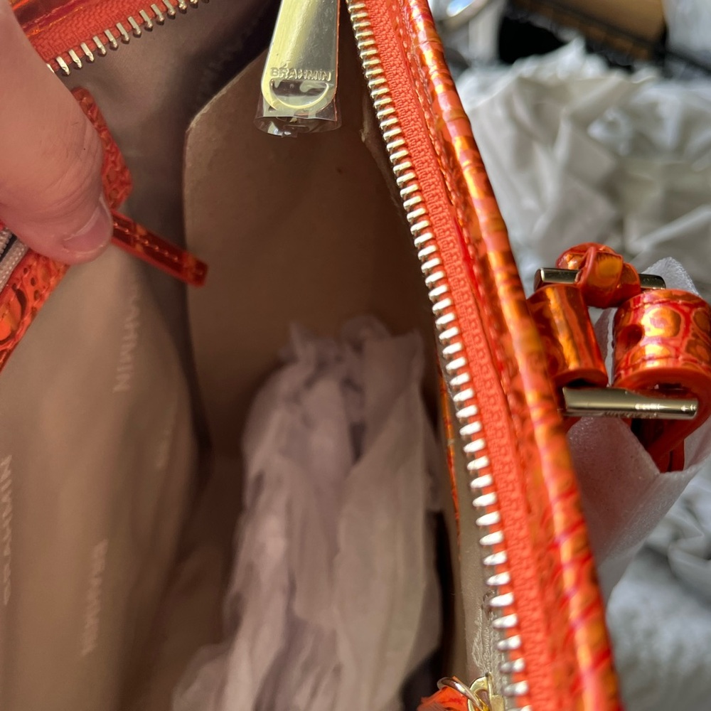 Brahmin Burnt Orange Croc-Embossed Shoulder Bag - Picture 4 of 9